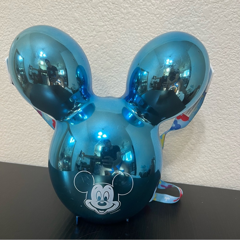 DISNEY PARKS MICKEY MOUSE EARS BALLOON SHAPE POPCORN BUCKET METALLIC BLUE